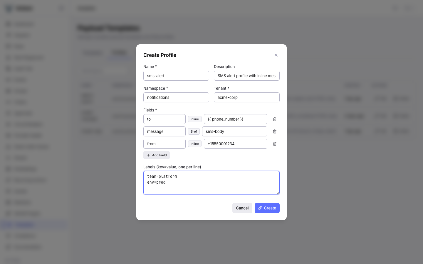 Create Profile modal