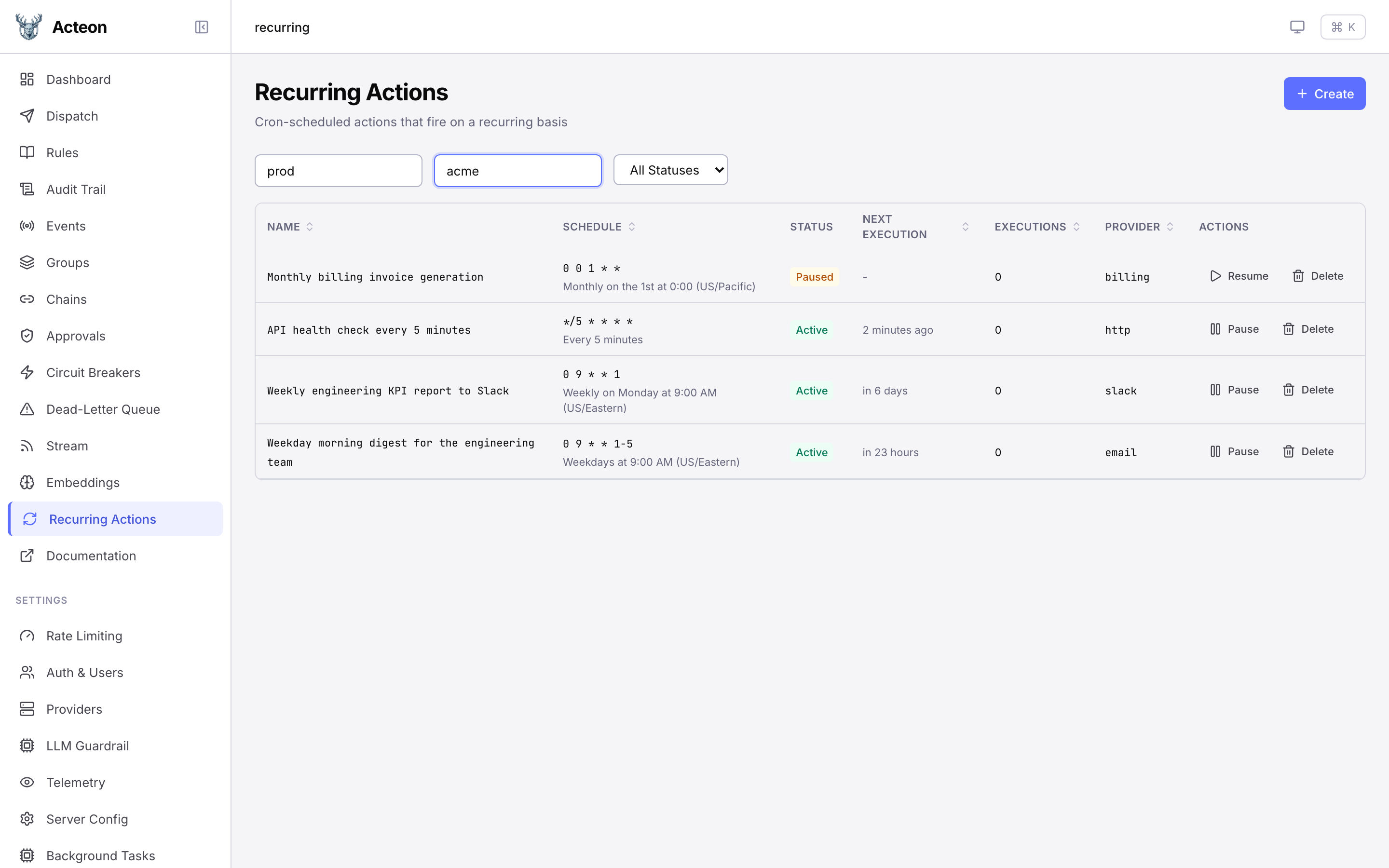 Recurring Actions list view