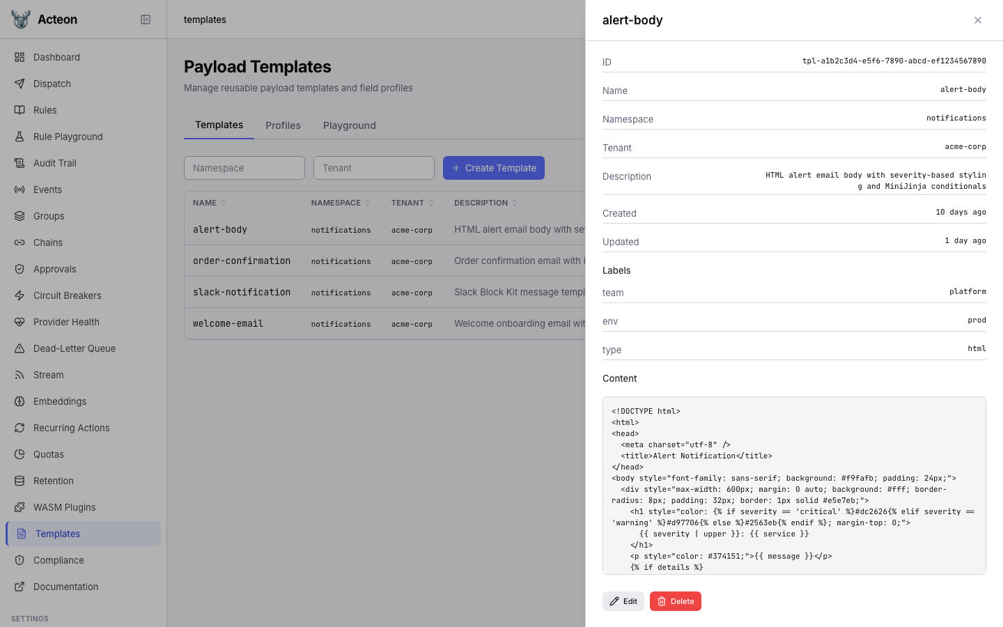 Template detail drawer
